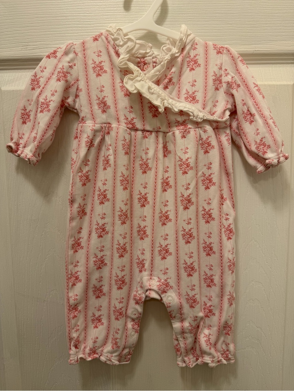 Janie and Jack Cream and Pink Floral Ruffle-Trim Footed One-Piece